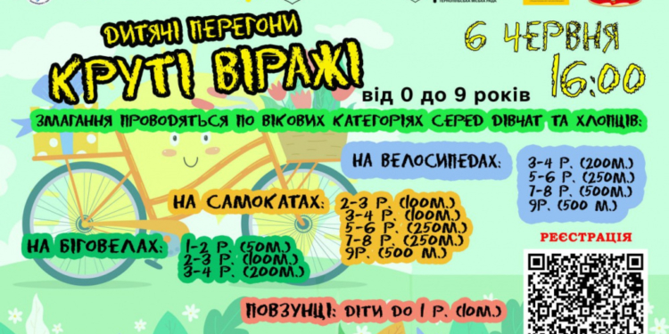 «Круті віражі» у Тернополі: 6 червня відбудуться дитячі перегони та змагання повзунців у парку Сопільче