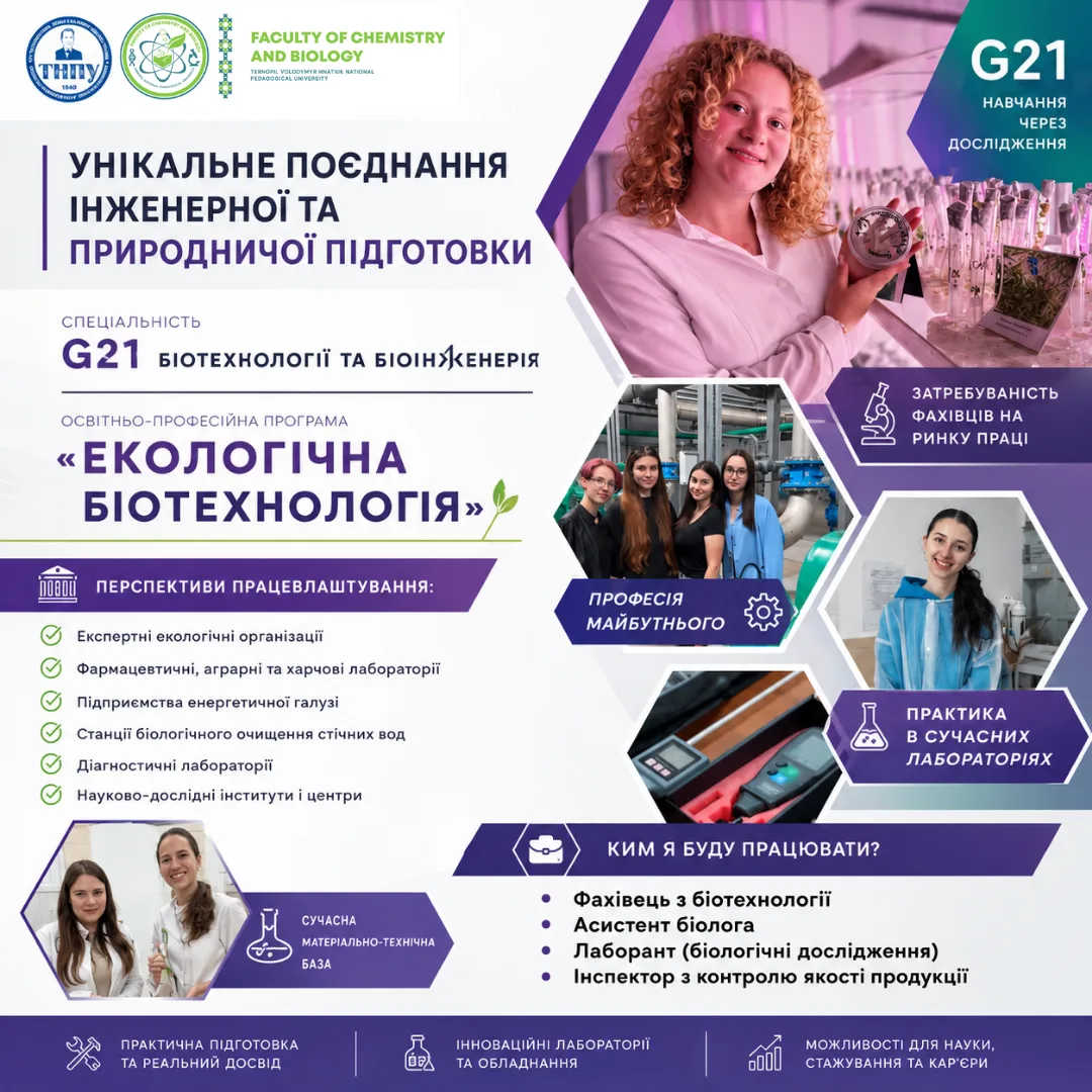 Зелені технології та біоенергетика: у ТНПУ запрошують здобути спеціальність «Екологічна біотехнологія»
