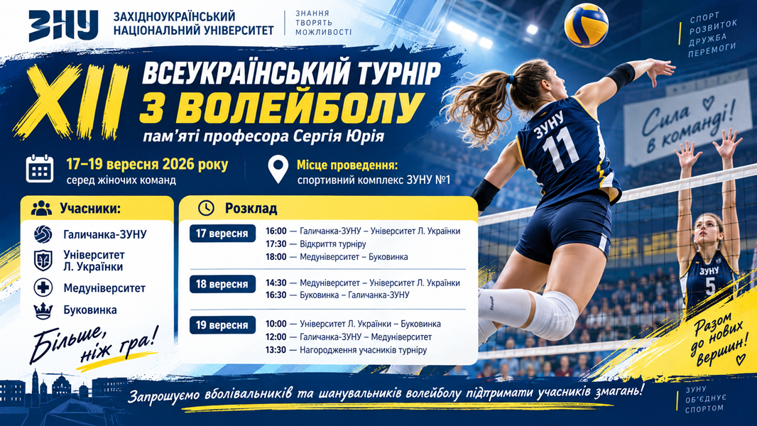 На паркеті — кращі волейболістки: у Тернополі стартує ХІІ Всеукраїнський меморіальний турнір Сергія Юрія